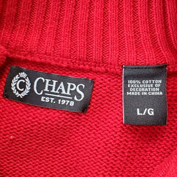 CHAPS Fair Isle Sweater Jumper Men's L 1/4 Zip Knit Snowflakes Winter Ski Nordic - Picture 4 of 13